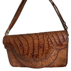 Vintage Crocodile Leather Handbag With Shoulder Strap